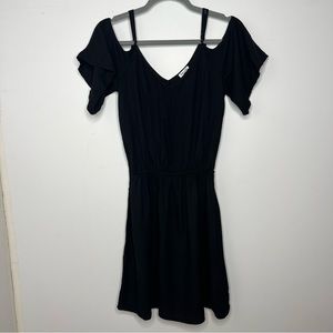 Splendid Cold Shoulder Black V-Neck Dress Size S Small Viscose Made in USA